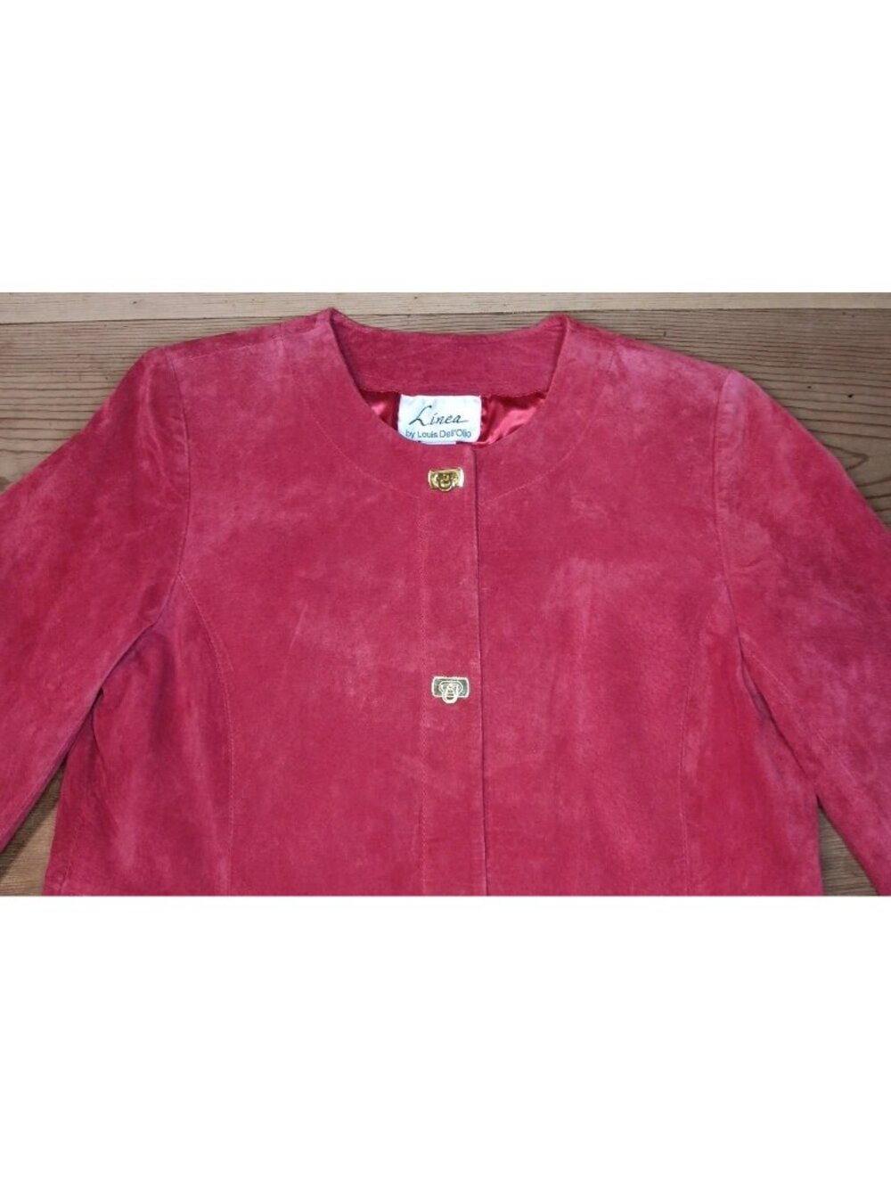 Vtg Linea Louis Dell'Olio Jacket Women S Red Suede Leather Goldtone Clasp Button - Picture 2 of 6